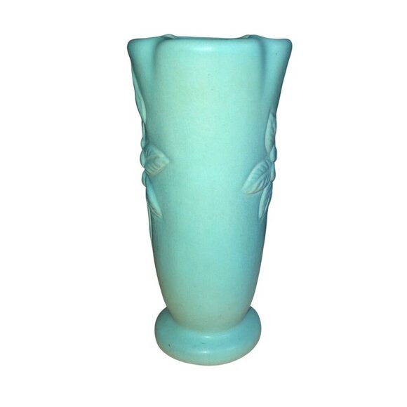 Vintage VAN BRIGGLE 8" Ming Blue Columbine Flower Pattern Pottery Vase Signed - Picture 2 of 5